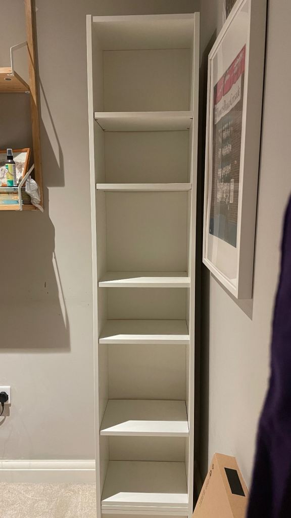 White Tall Bookcase with Adjustable Shelves – Good Condition