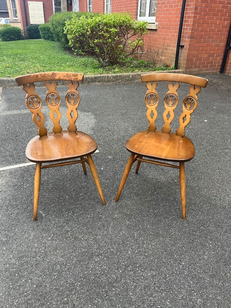Pair of Ercol Fleur De Lys dining chairs (delivery available)