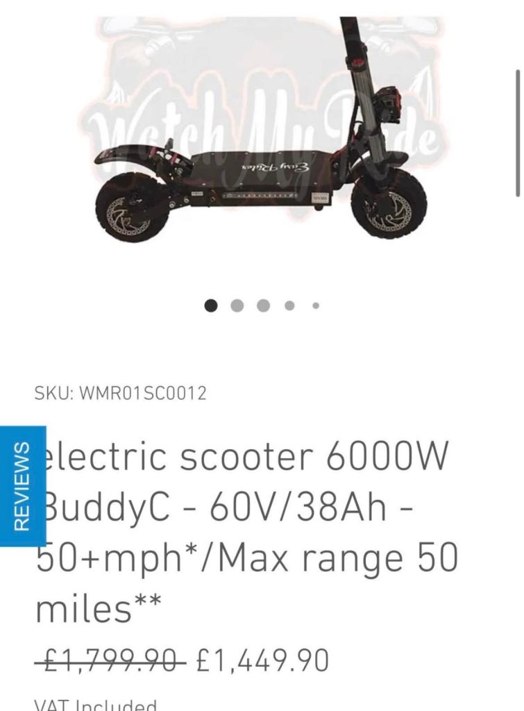 electric scooter swap and cash 6000W BuddyC - 60V/38Ah - 60+mph*/Max range 50 miles**