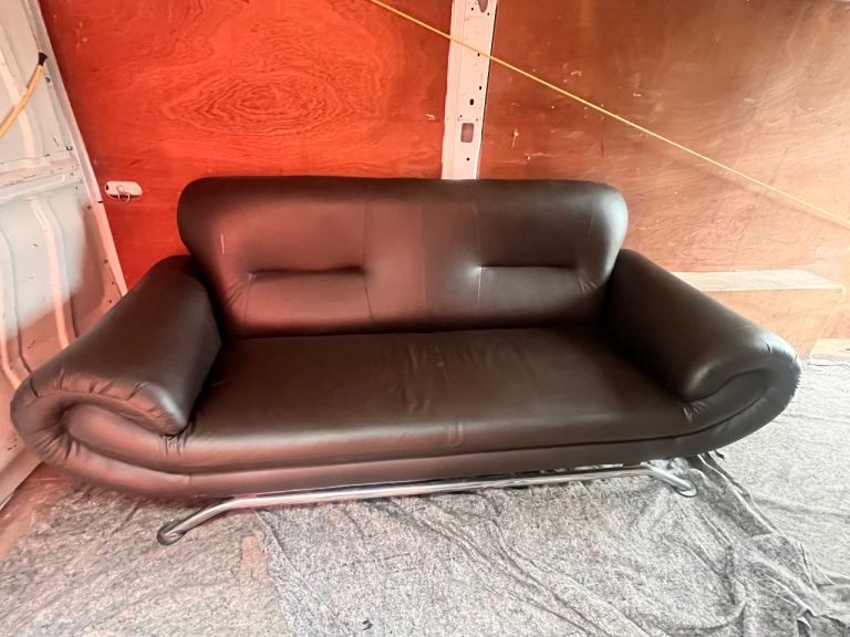 Modern 2-seater sofa in dark brown faux leather