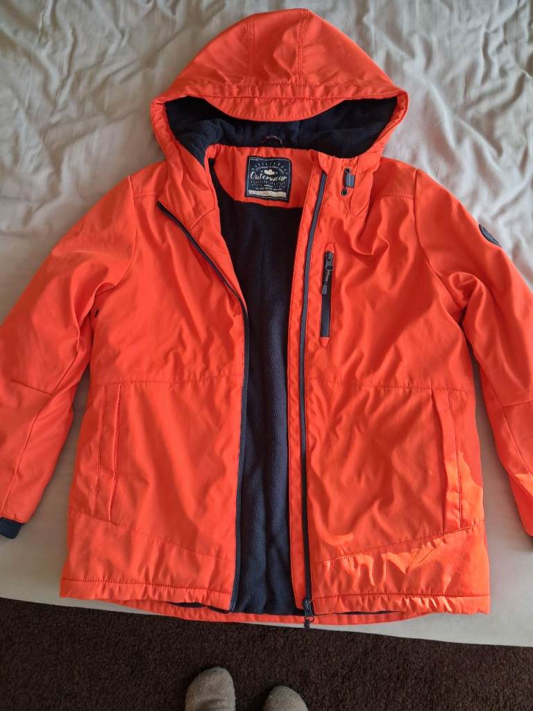 10- 11 years George orange coat with navy blue fleece lining boys girls