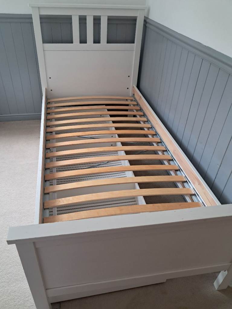 White Single Bed Frame with Slatted and storage boxes Base – Good Condition