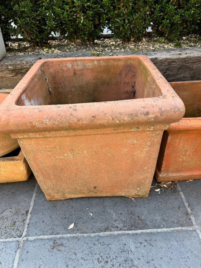 Large thick square terracotta garden pot