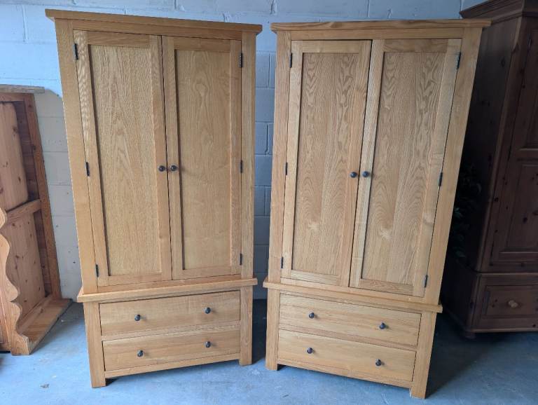 Pair of Wooden Wardrobes with Drawers – Good Condition
