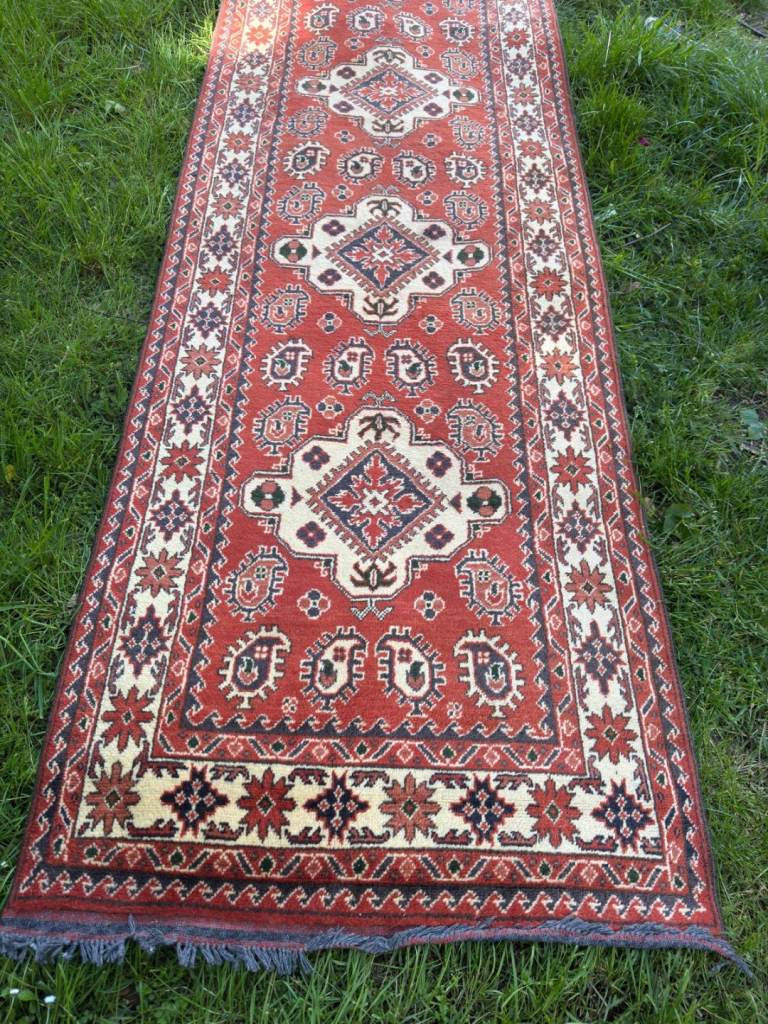 Handmade wool runner rug. 