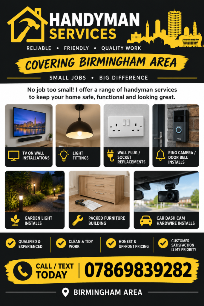 Handyman birmingham - TV Mounting, Furniture Assembly, Ring Doorbell, Installer, Curtain Poles, 