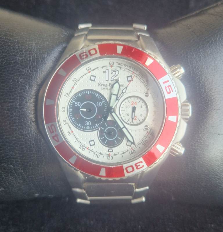 Krug-Baümen Challenger Red Bezel Chronograph Style Watch Working