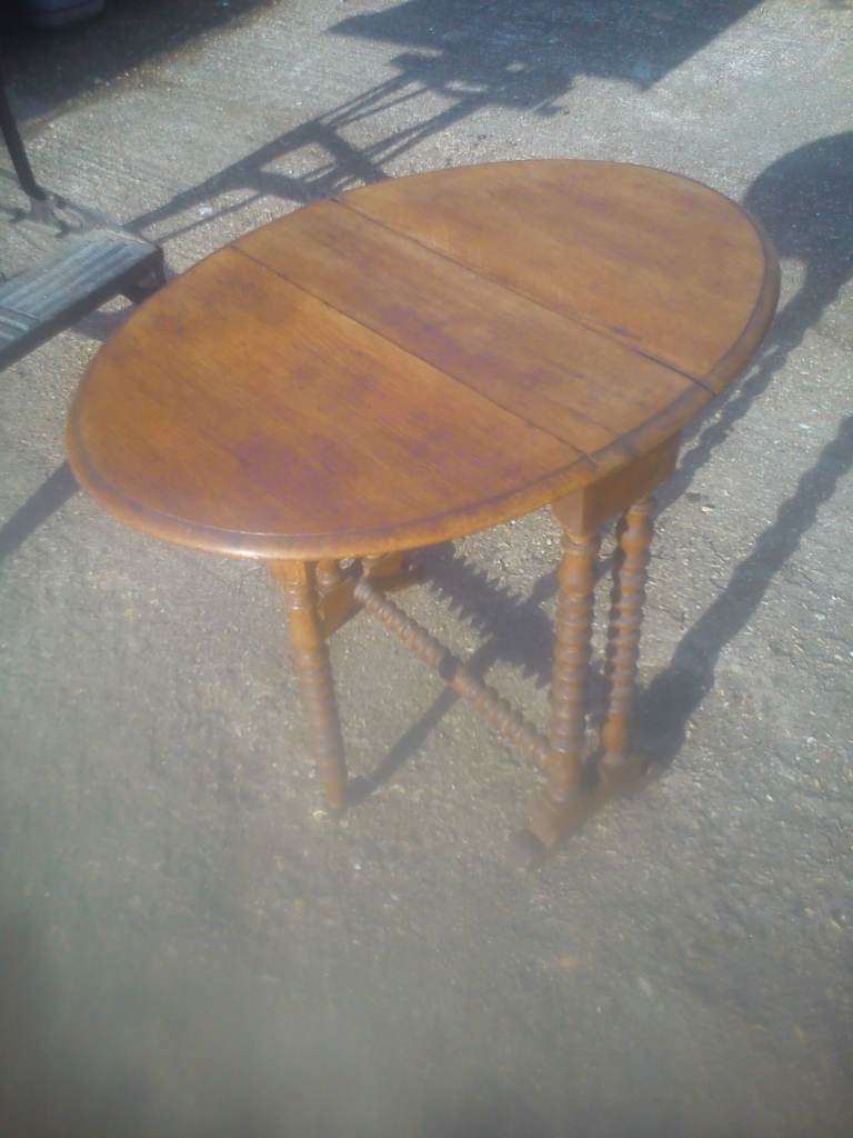 Vintage, oak, drop leaf, small gateleg table with barleytwist legs.