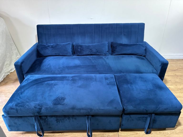 Beautiful Blue Velvet Sofa Bed with free delivery within London