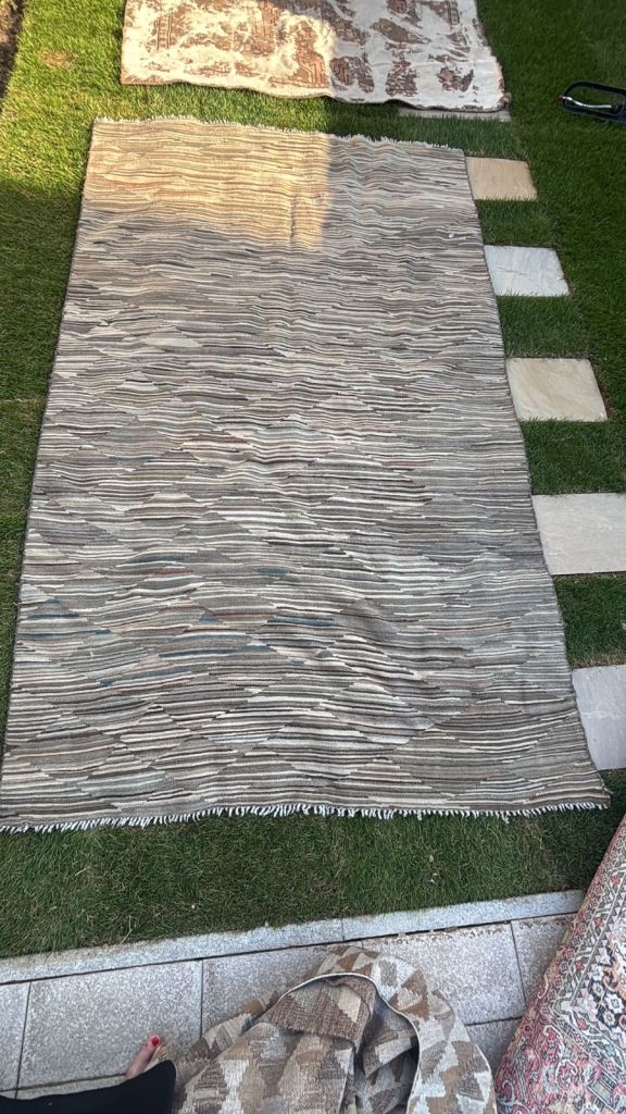 handwoven  taupe and mink cotton rag / chindi rug 285 x 170 cm 
