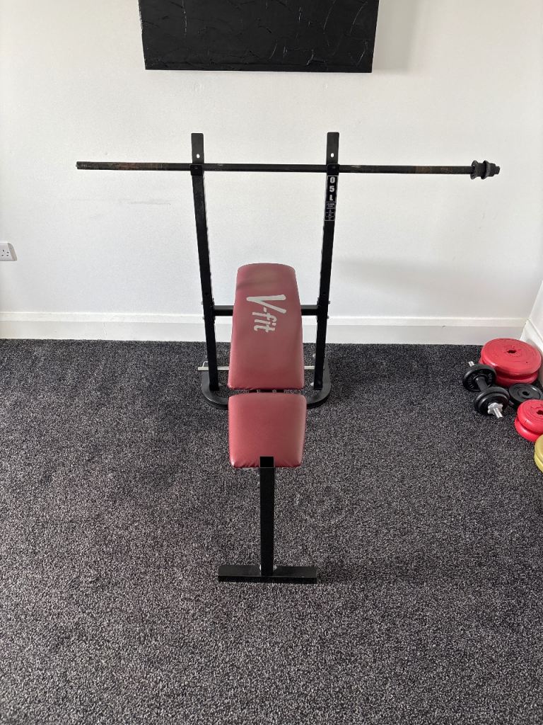 V-fit Weight Bench with Barbell – Good Condition
