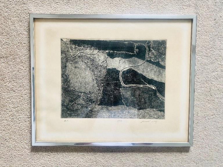 Framed Abstract Art Artist proof signed etching print 1970s