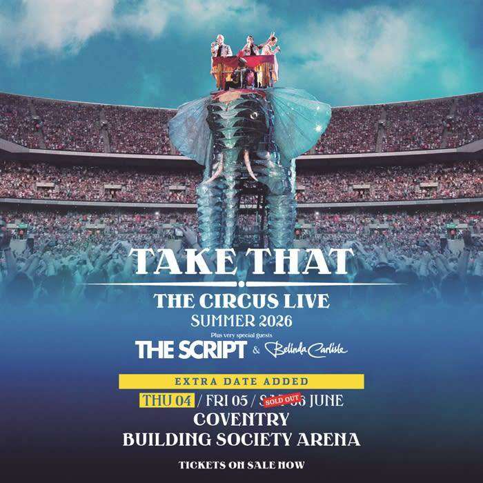 TAKE THAT TICKETS X2 AT CBS ARENA COVENTRY