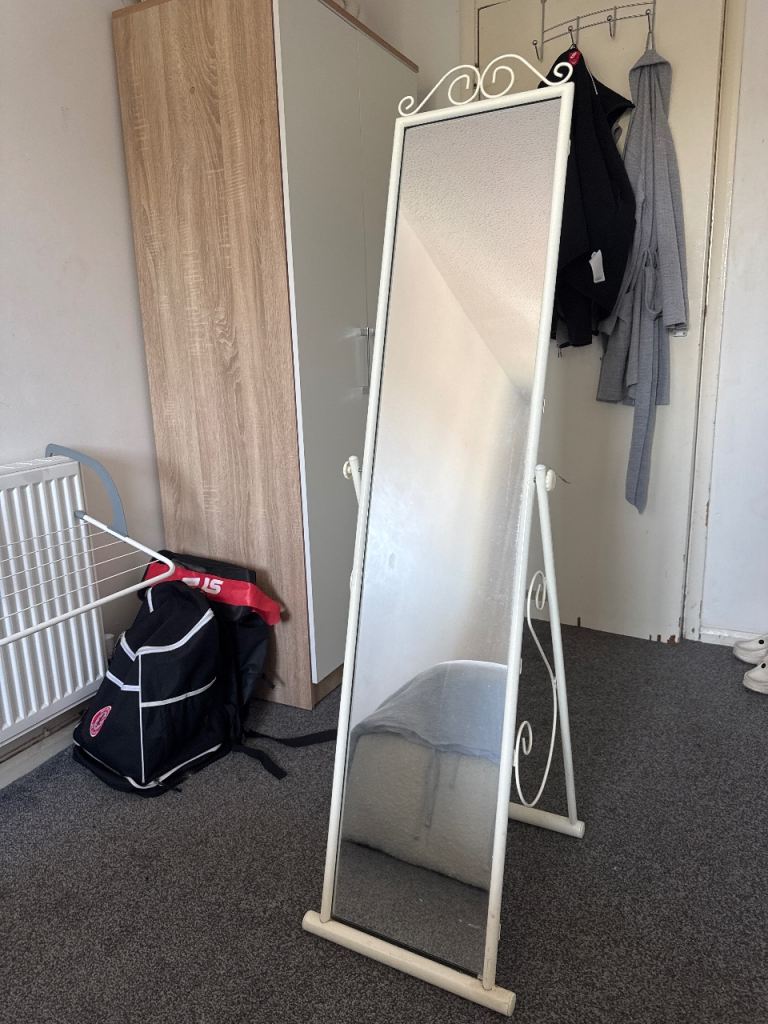 White Full-Length Freestanding Mirror – Good Condition