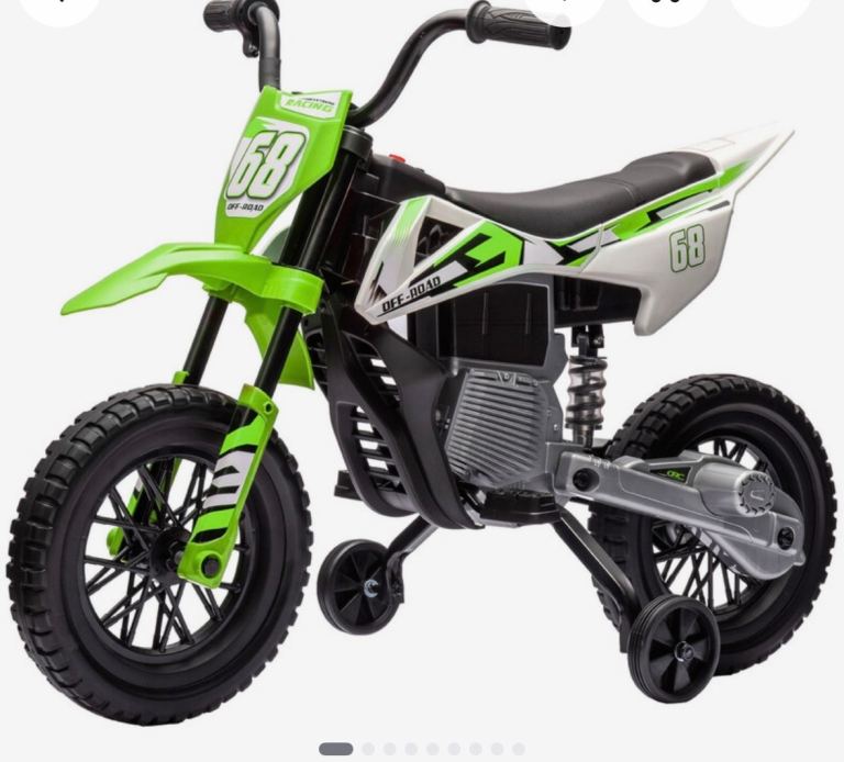 Kids Electric Dirt Bike with Training Wheels – Green & White