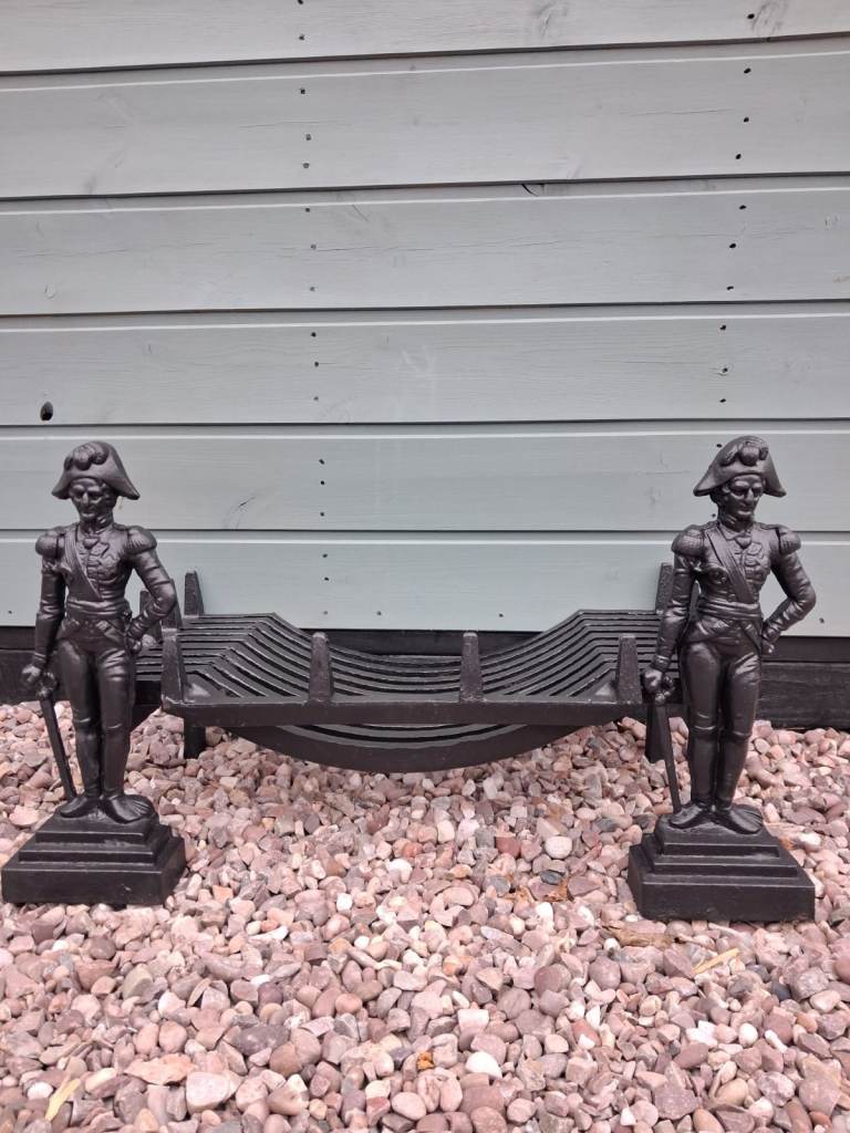Rare 19th Century Antique Duke of Wellington Cast Iron Fire Grate Set