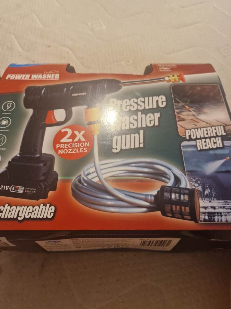 New Power Washer Gun – Rechargeable, with 2 Precision Nozzles