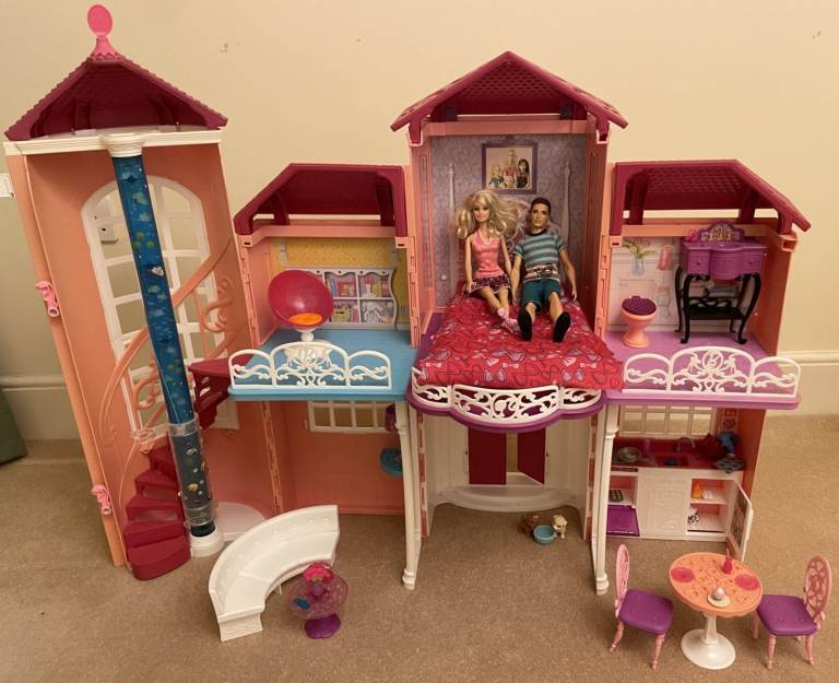 Barbie Large Folding Malibu House with Furniture, Barbie & Ken Dolls, Puppies, Clothes & Accessories