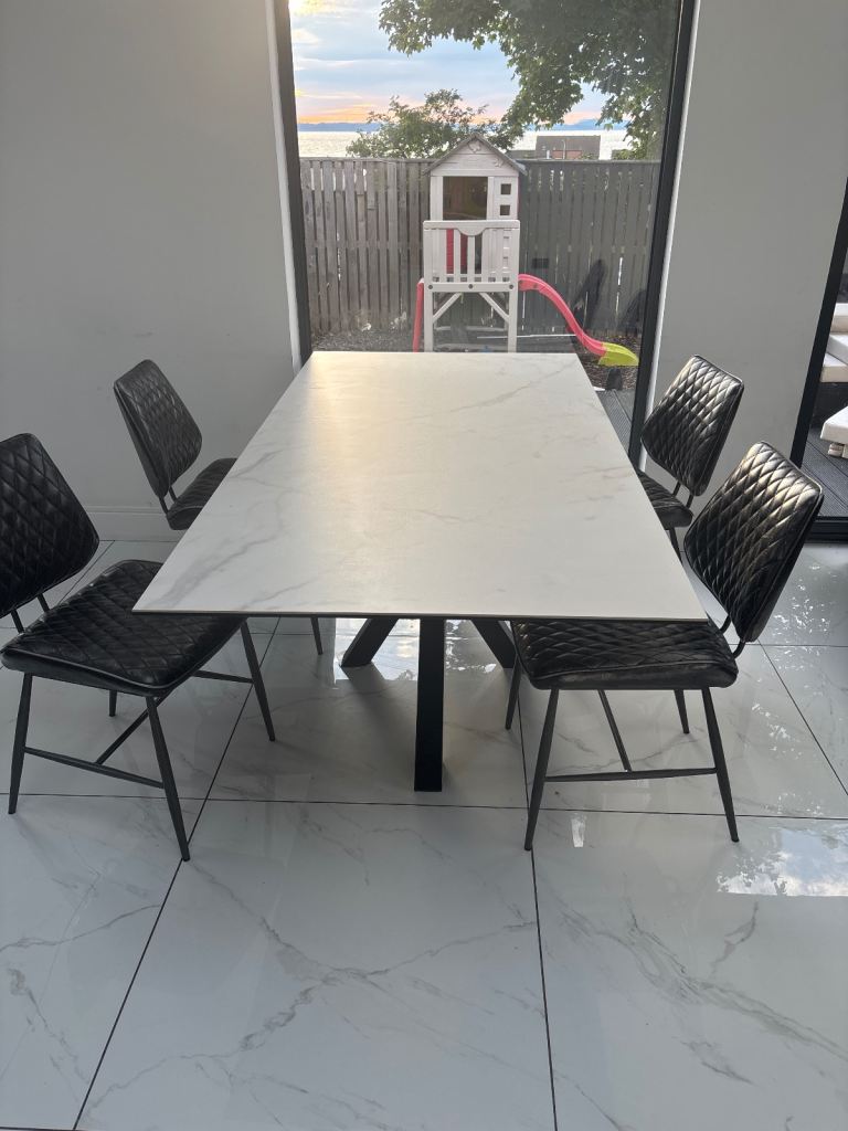 White Dining Table with Black Legs