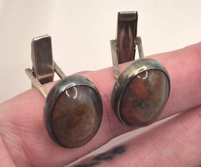 Sterling silver & agate Malcolm Grey cufflinks