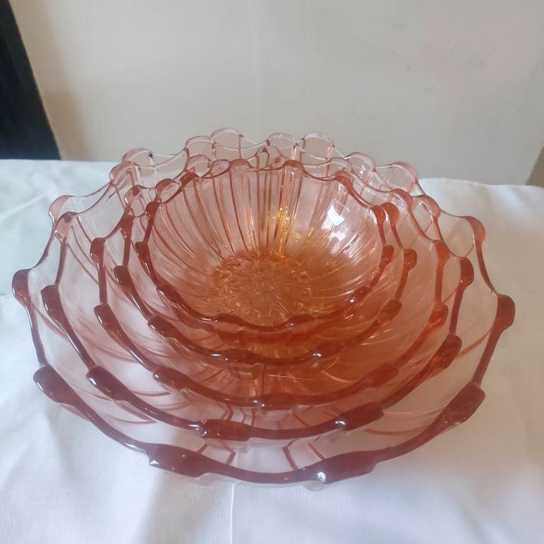 Vintage Belgium Pink Glass Nesting Bowls 