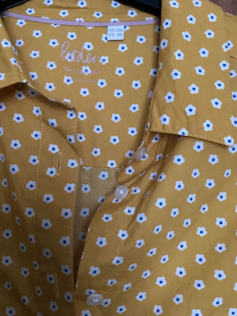 Boden 100% Cotton Floral Yellow/Mustard Ladies Long Sleeve Shirt - Size 12 