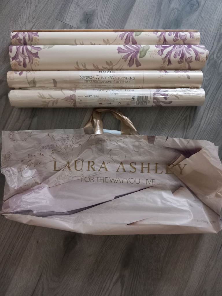 image for £15 Laura Ashley honeysuckle trail grape wallpaper.  2 full new rolls. 2 partial rolls.  