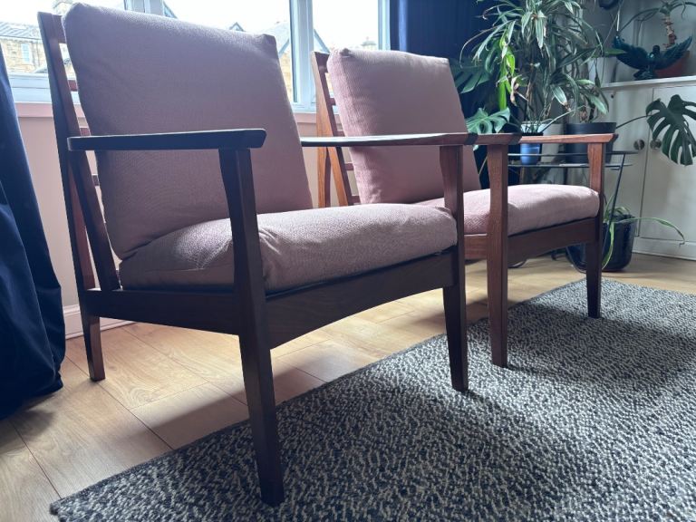 Stunning Set of Teak Mid Century Armchairs CAN DELIVER 