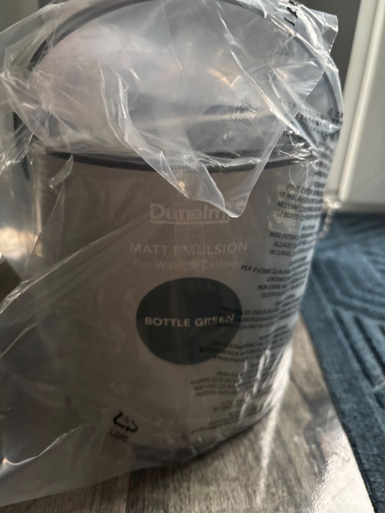 Brand new in box sealed  Bottle green Matt emulsion paint 2.5ltr From dunelm