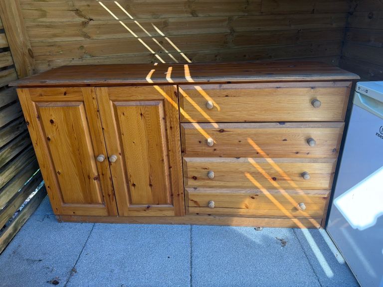 Pine Wood Chest of Drawers with Side Cabinet
