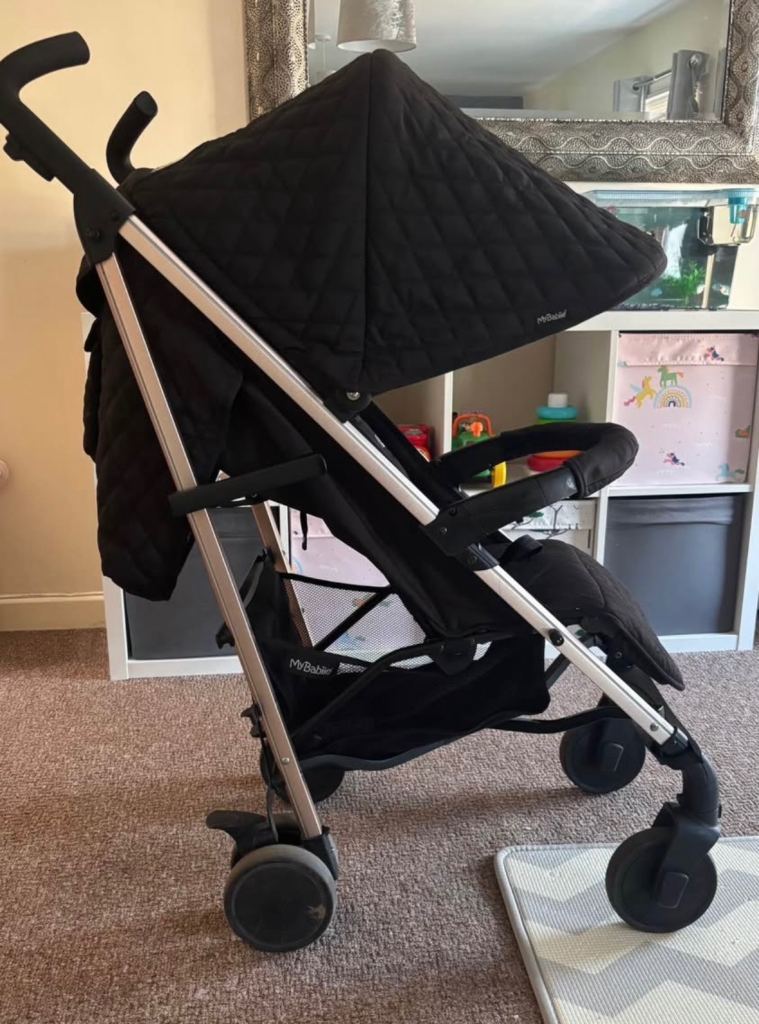 My Babiie MB51 Black Quilted Stroller – Lightweight, Compact + Raincover
