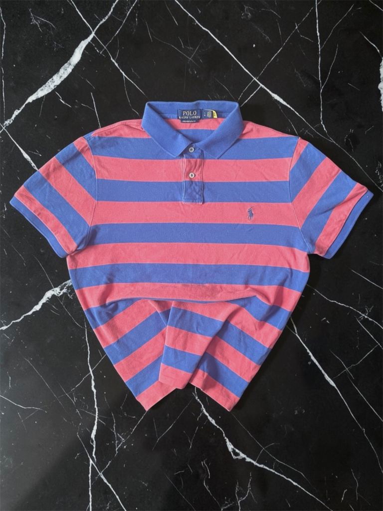 Polo Ralph Lauren Polo Shirt - Blue & Coral striped - Size L Men’s 