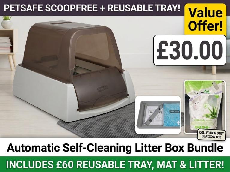 PetSafe ScoopFree Self-Cleaning Litter Box + Reusable Tray, Mat & Crysta