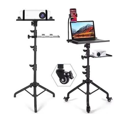 Laptop & Projector Tripod Stand With Adjustable Trays & Phone Holder