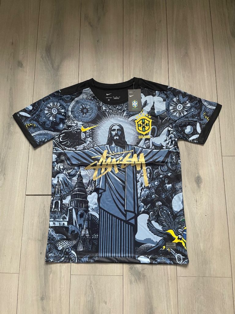 Nike x Stüssy Jesus Edition Soccer Jersey Black Gold Football Shirt Men's M New