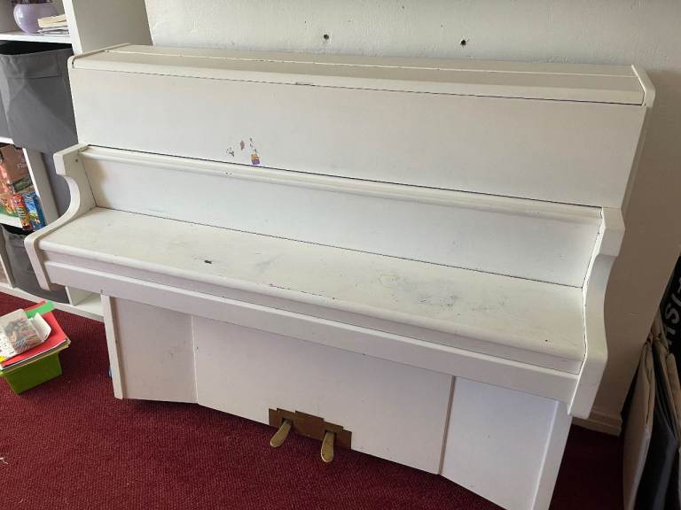 White Upright Piano - Bentley, Fair Condition