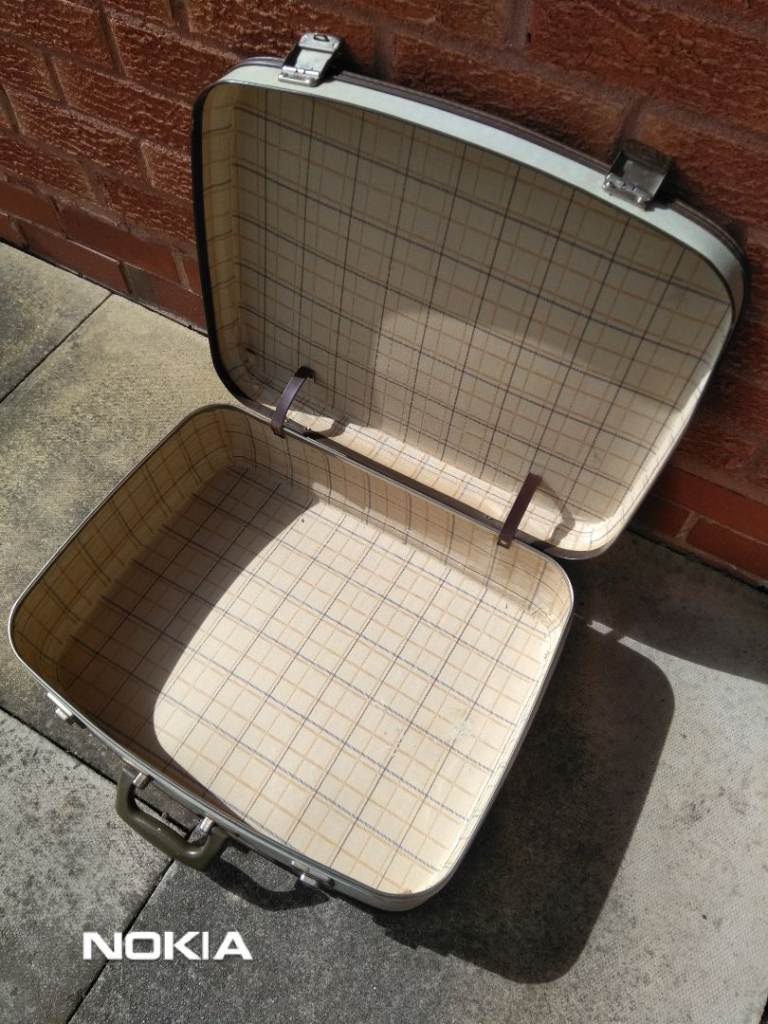 Vintage Python Suitcase – Beige with Brown Trim