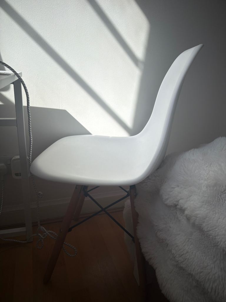 White Modern Dining/Desk Chair with Wooden Legs