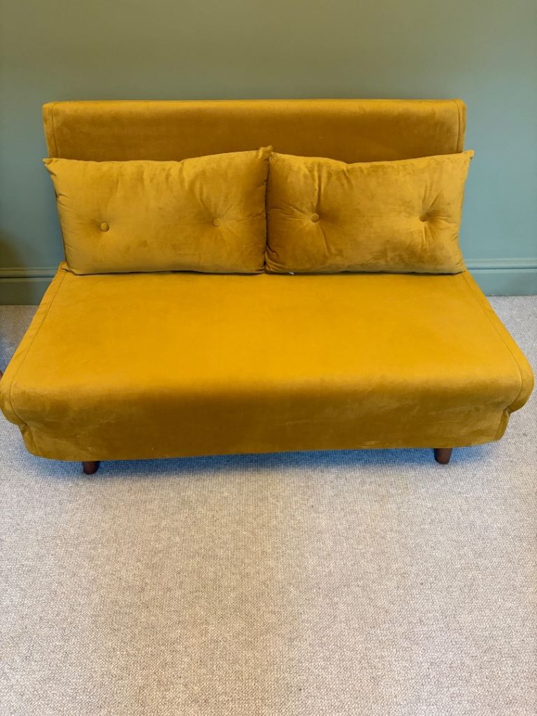 Algo Sofabed 2 Seater in Mustard Yellow Velvet – Good Condition