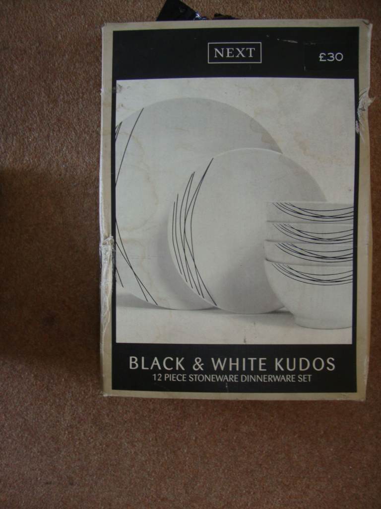 Next Black and White Kudos 12 Piece Stoneware Dinnerware Se
