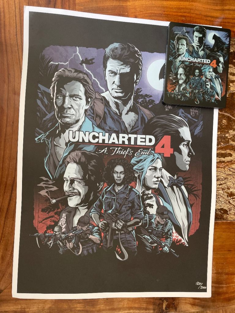 Uncharted 4 poster limited edition and PS4 uncharted game 