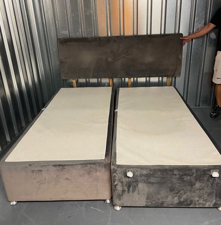 Double Divan Storage Bed – Grey Velvet – Very Good Condition