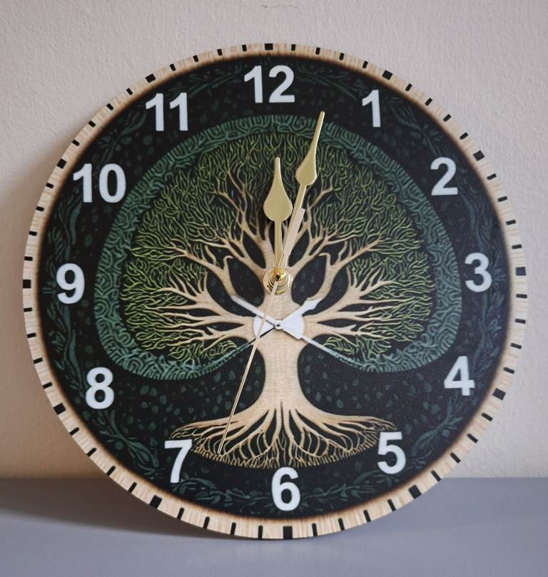 Tree of Life 25cm Silent Wooden Round Wall Clock – New Nature / Celtic Decor