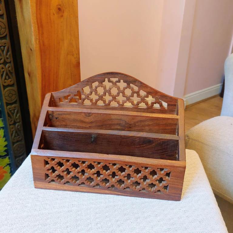 Vintage Indian Wood Letter Rack 