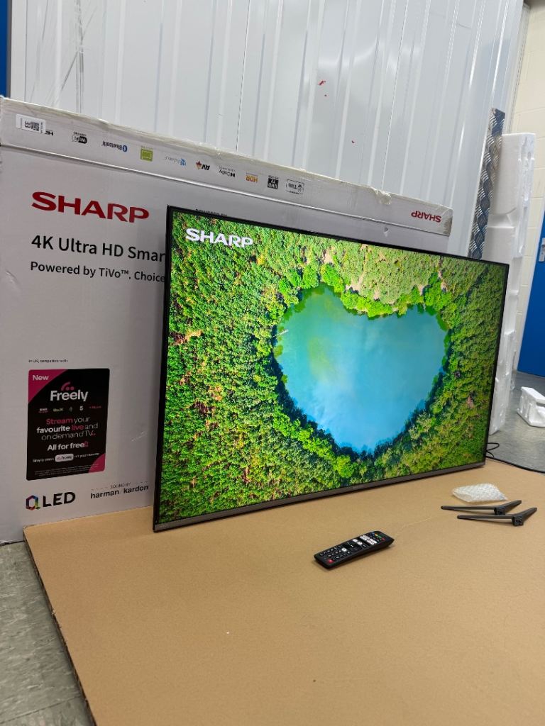 Like New Sharp 50 inch QLED 4K Ultra HD Smart TV – HDR10, Dolby Atmos, Harman Kardon (Boxed)