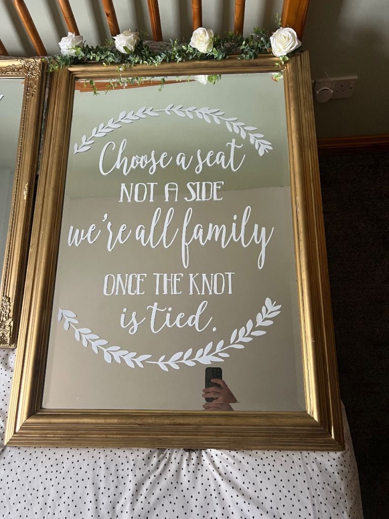 Gold Framed Wedding Mirror Sign - 'Choose a Seat Not a Side'