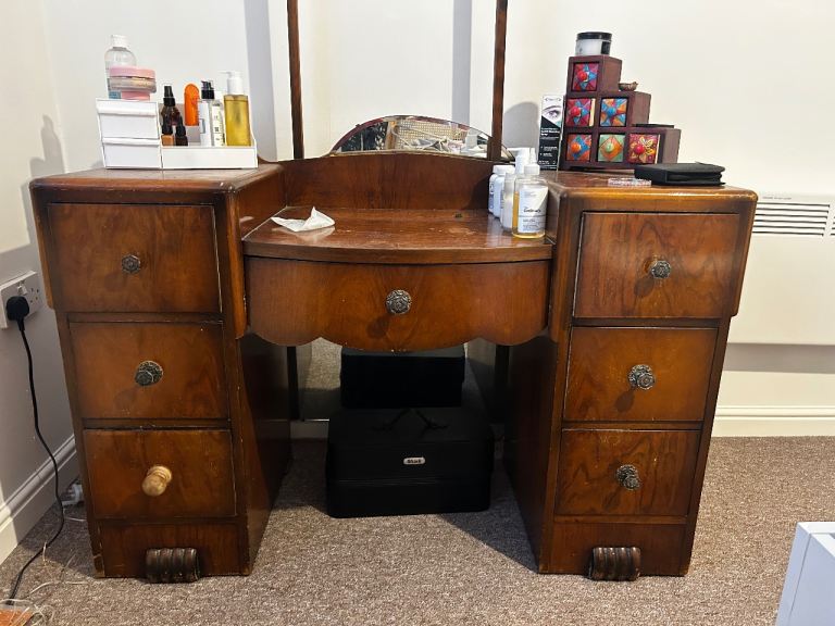 Vintage wooden dressing table and double wardrobe