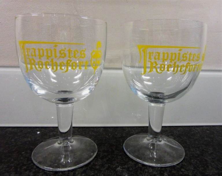 2 x Trappistes Rochefort Belgian Beer glasses