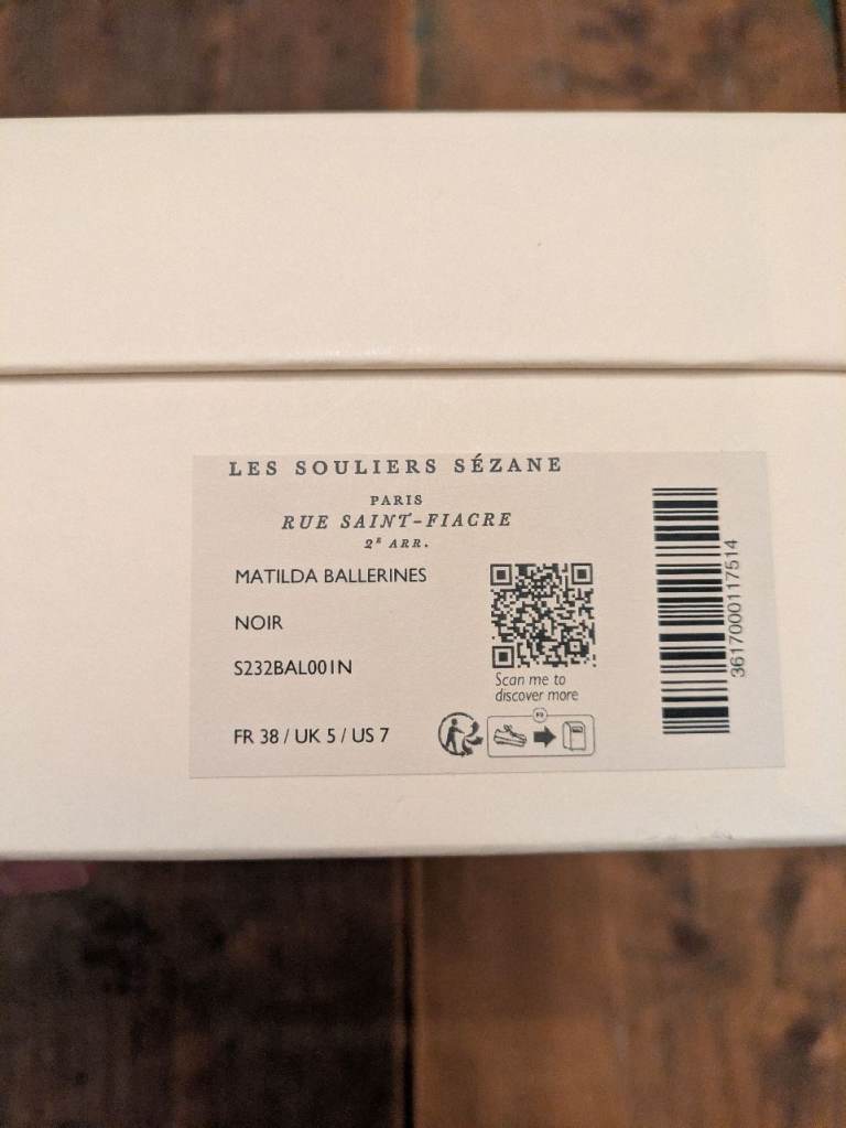 Sezane Matilda Balerines, black, UK5, FR38, Brand new