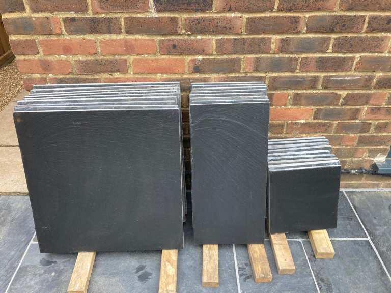 Blue Slate “Truslate” paving slabs (Stonemarket) - whole slabs + lots of offcuts - see photos